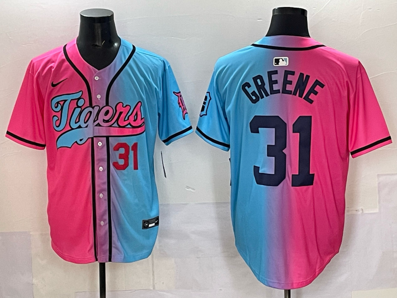 Men 2025 Detroit Tigers 31 Greene Blue pink Game Nike MLB Jersey style 002